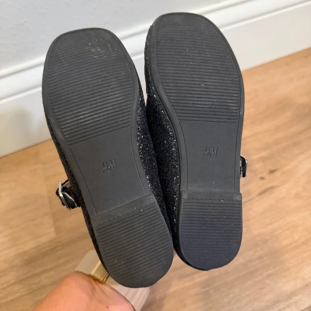 H&M Mary Jane Shoes Kids Size 12 Black Glitter Sparkle Dressy Party Ballet Flat